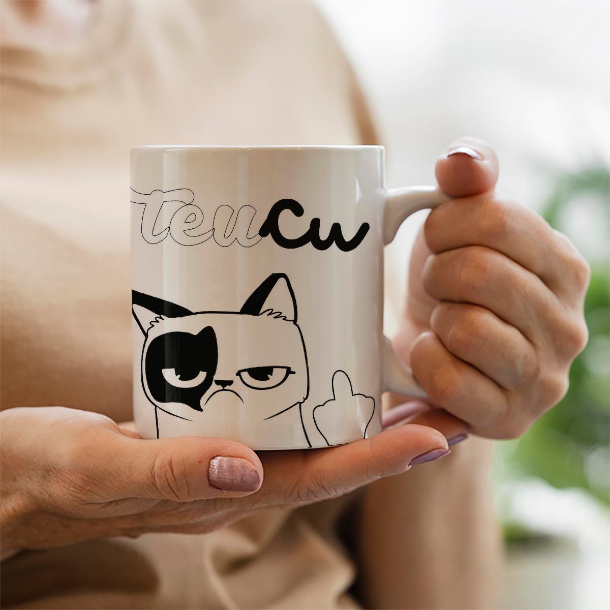 Caneca Teu Cu! Lindo animado engraçado gato debochado - Mais Brinde