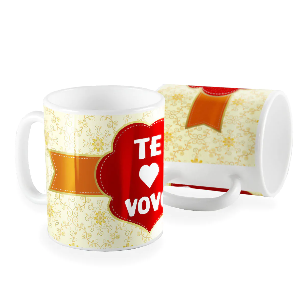 Caneca te amo vovó floral laranja