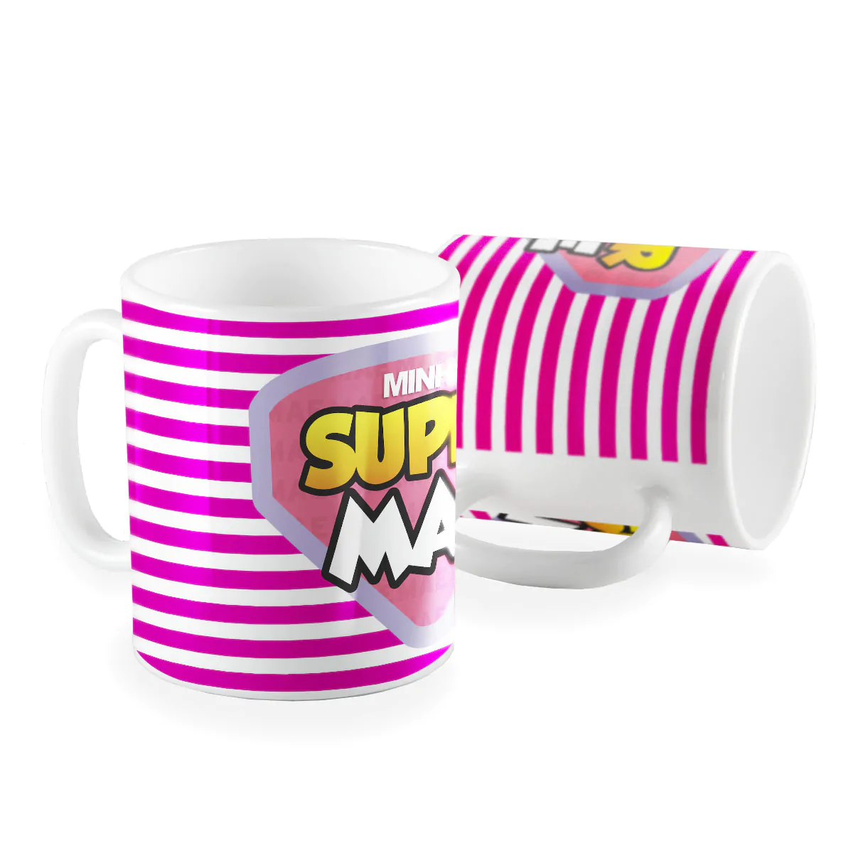 Caneca super mae listrado rosa