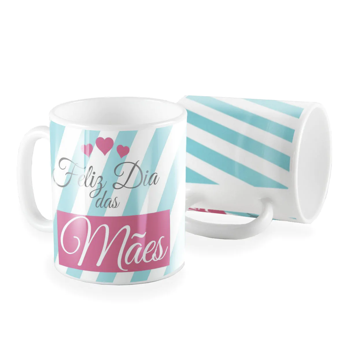 Caneca feliz dia das mães listrado coração