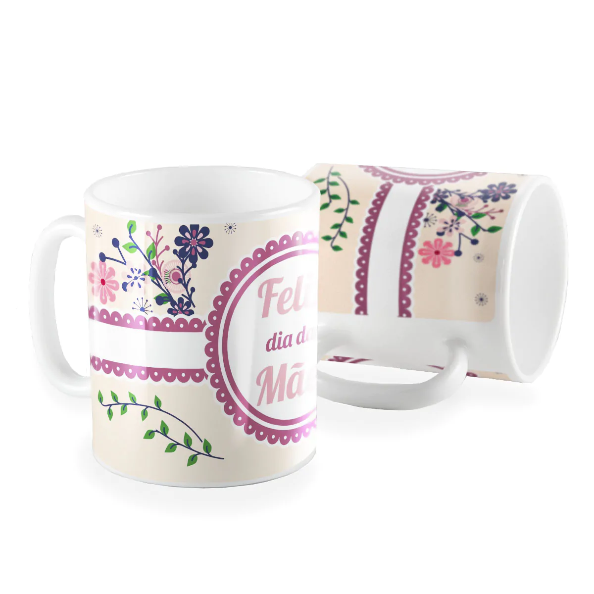 Caneca flores rosa lilas