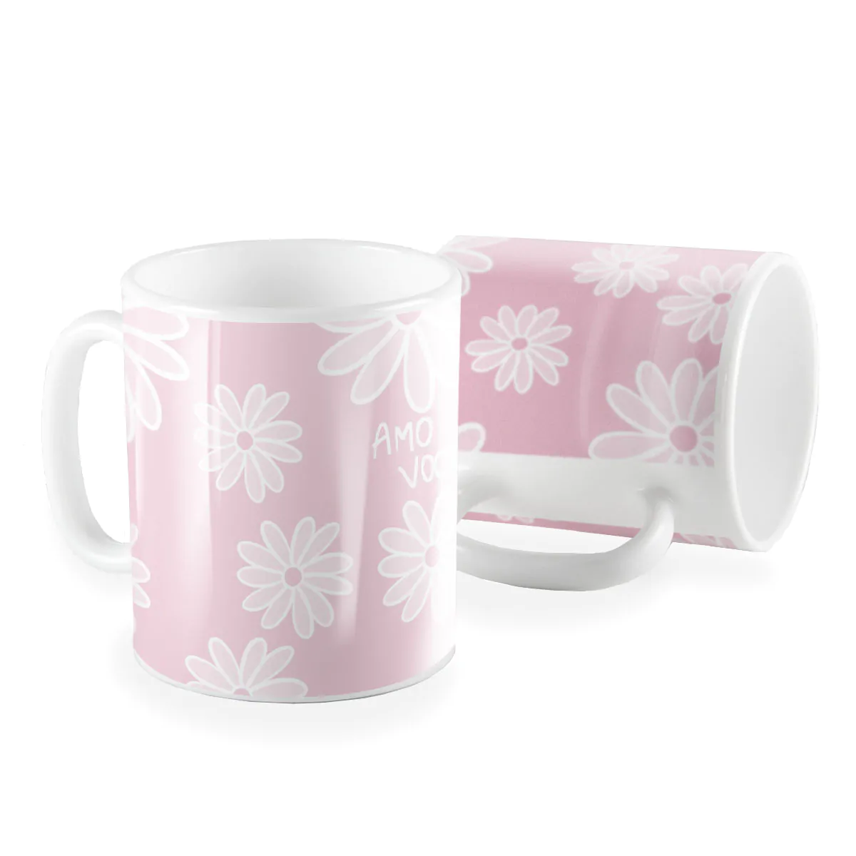 Caneca rose amo voce floral